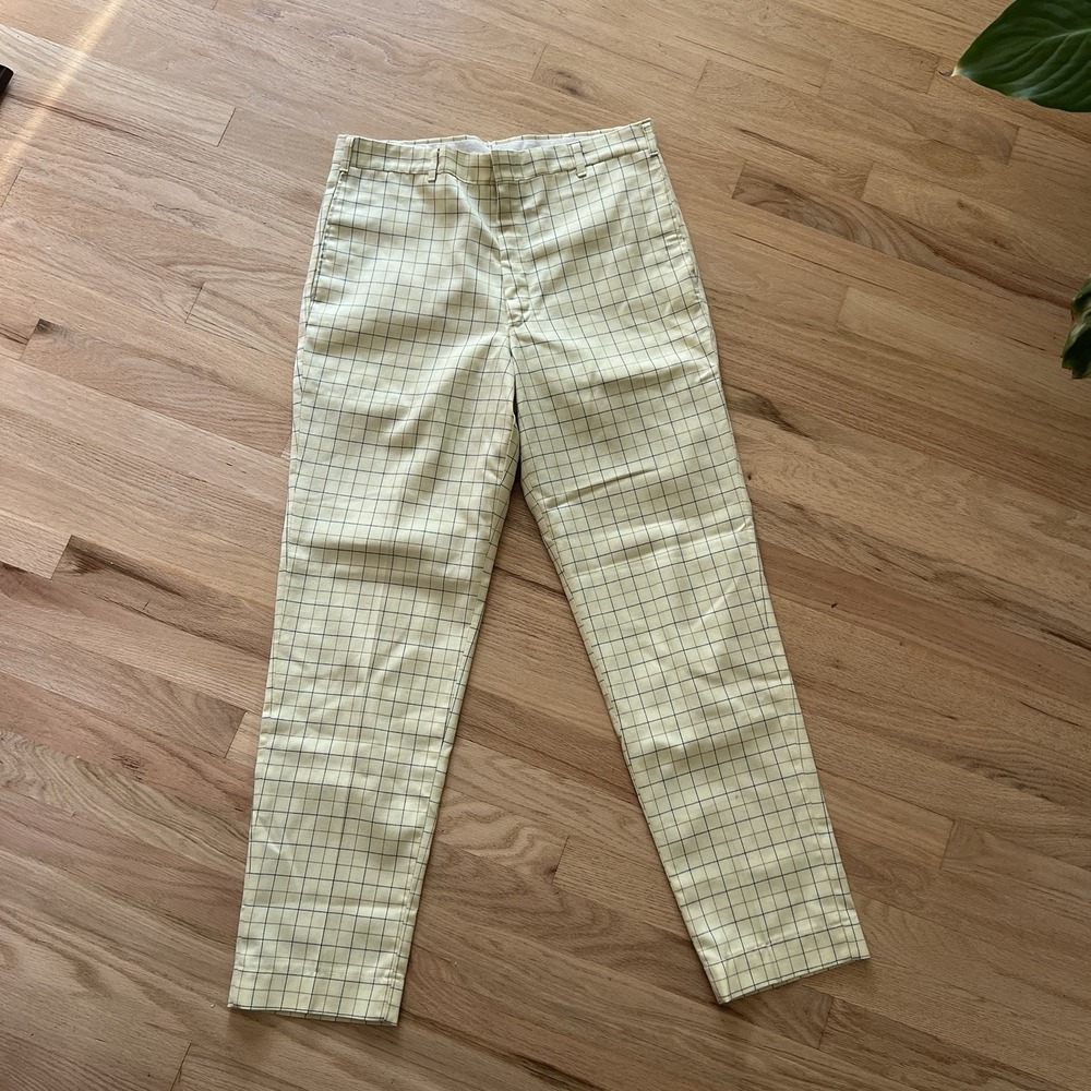 60s 70s Vintage Farah Yellow and White Plaid Checkered Trousers Golf Summer